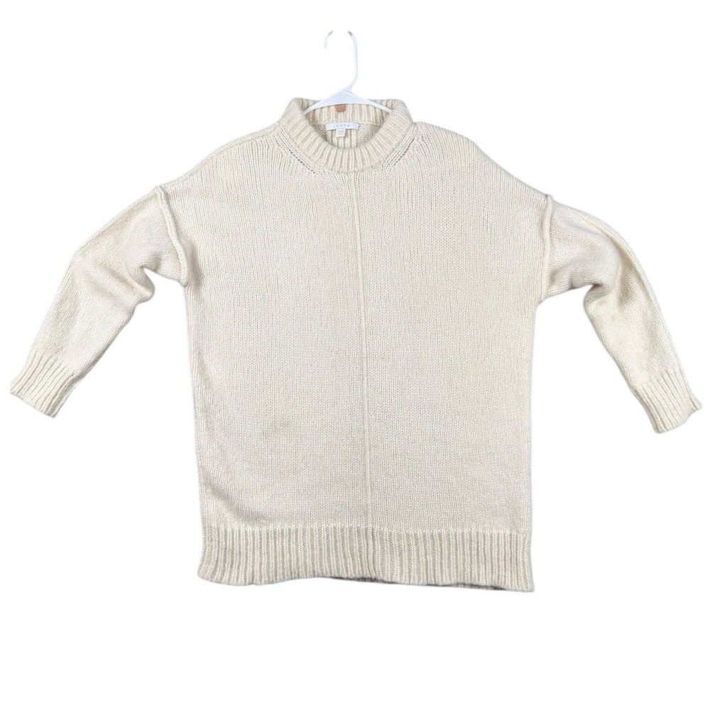 Lunya Cream Chunky Knit Mock Neck Oversized Sweater Tunic‎ Womens XS/S